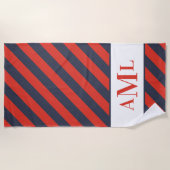 Serviette de plage personnalisée à rayures rouge e (Devant)