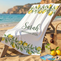 Serviette de plage personnalisée au citron aquarel