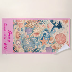 Serviette de plage personnalisée aux coquillages c