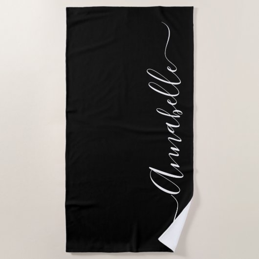 Serviette de plage personnalisée avec nom noir et  (Devant)