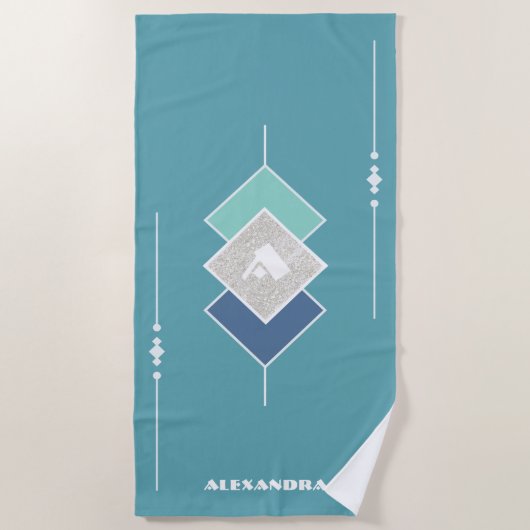 Serviette de plage personnalisée bleue (Devant)