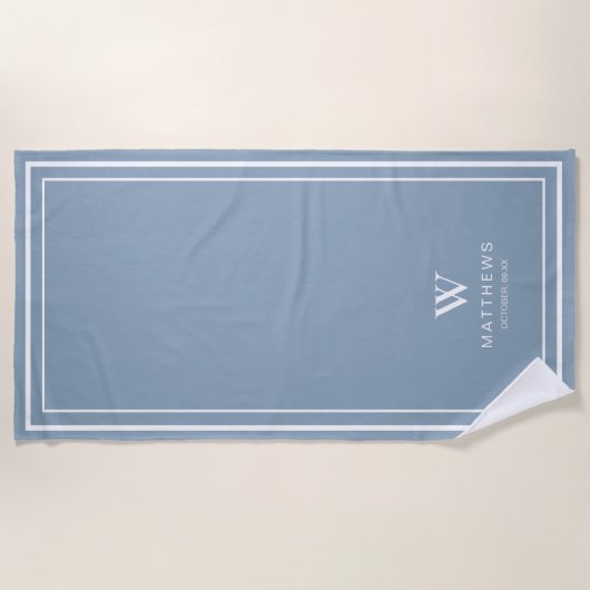 Serviette de plage personnalisée bleue (Devant)