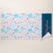 Serviette de plage personnalisée en corail (Devant)