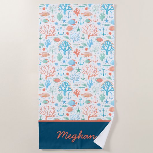 Serviette de plage personnalisée en corail (Devant)