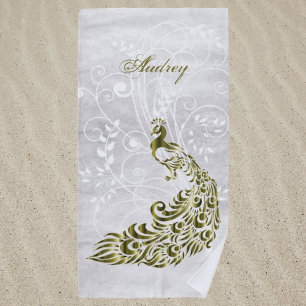 Serviette de plage personnalisée Gold Peacock