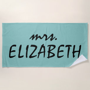 Serviette De Plage Personnalisée Mme Turquoise Et Blanche Mariée