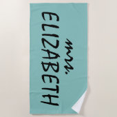 Serviette De Plage Personnalisée Mme Turquoise Et Blanche Mariée (Devant)