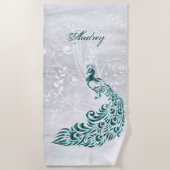 Serviette de plage personnalisée Peacock turquoise (Devant)