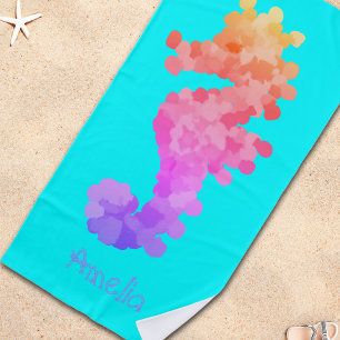 Serviette de plage personnalisée Rainbow Seahorse