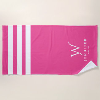 Serviette de plage personnalisée rayures roses