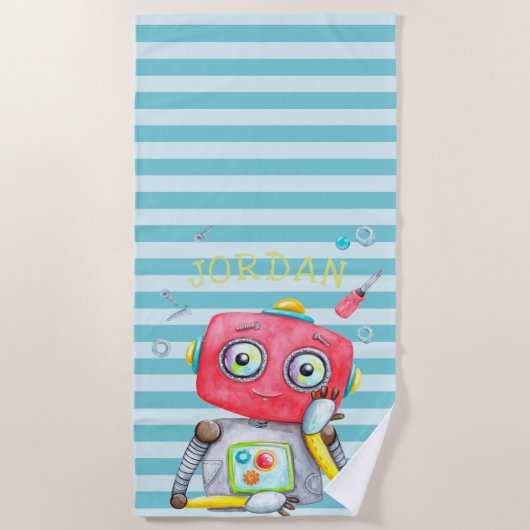 Serviette de plage personnalisée Robot Mignon (Devant)