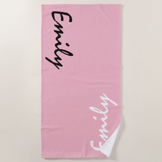 Serviette de plage personnalisée rose (Devant)
