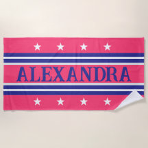 Serviette de plage personnalisée rose et marine pr