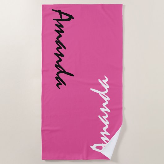 Serviette de plage personnalisée rose vif (Devant)