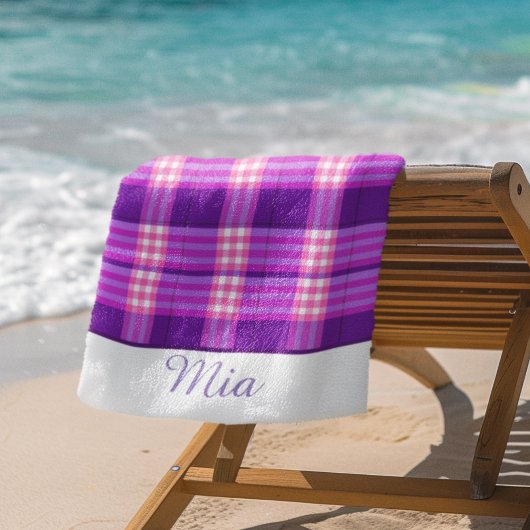 Serviette de plage personnalisée violet rose