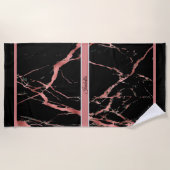 Serviette De Plage Personnaliser de luxe en marbre noir rose (Devant)