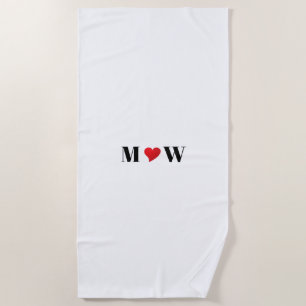 Serviette De Plage Personnaliser Deux initiales A Loves B coeur rouge