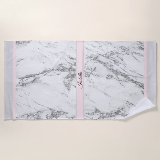 Serviette De Plage Personnaliser en marbre de Parties scintillant d'a (Devant)
