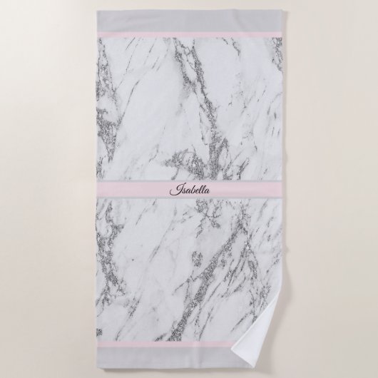 Serviette De Plage Personnaliser en marbre de Parties scintillant d'a (Devant)
