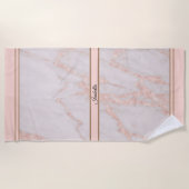 Serviette De Plage Personnaliser en marbre de Parties scintillant ros (Devant)