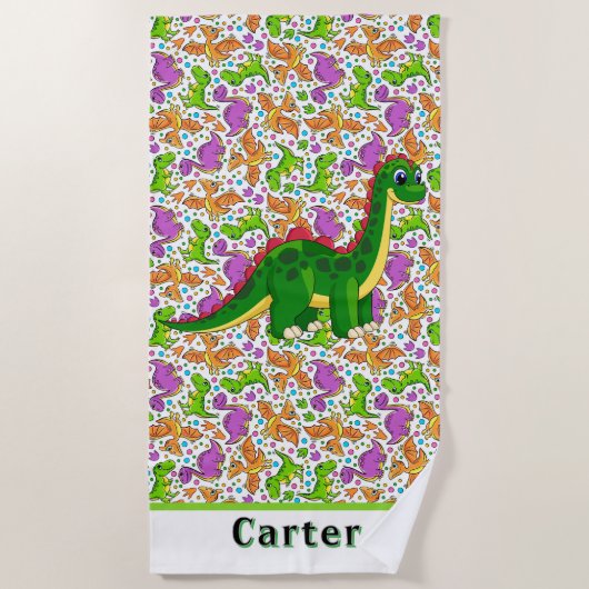Serviette De Plage Personnaliser enfants Dinosaur (Devant)