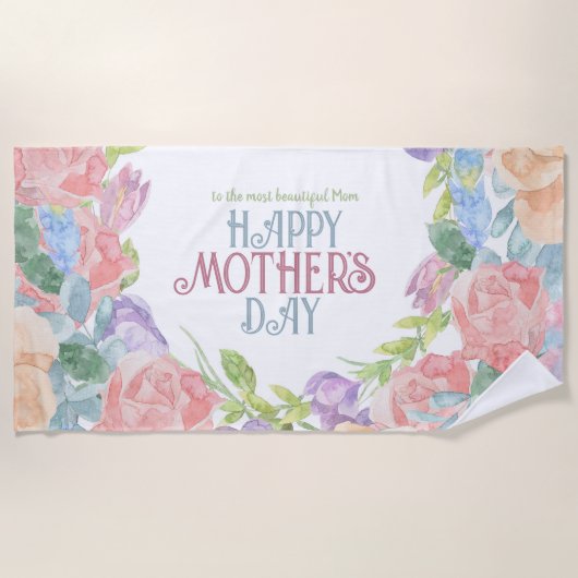 Serviette De Plage Personnaliser Four Flowers Aquarelle Fête des mère (Devant)