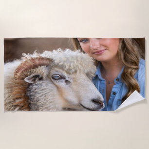 Serviette De Plage Personnaliser la photo de mouton de concours de bé