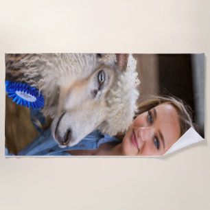 Serviette De Plage Personnaliser la photo de mouton de spectacle de b
