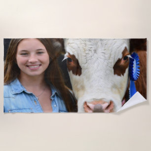 Serviette De Plage Personnaliser la photo de vache de spectacle de bé