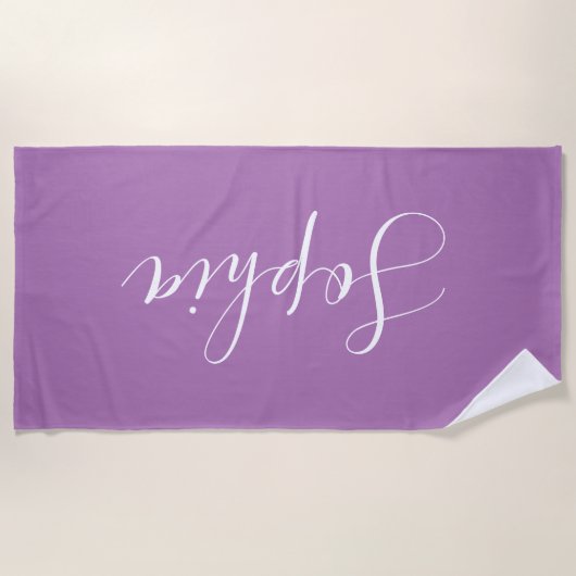Serviette De Plage Personnaliser le nom blanc Script vertical, Lavand (Devant)