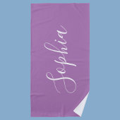 Serviette De Plage Personnaliser le nom blanc Script vertical, Lavand