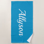 Serviette De Plage Personnaliser le nom, le blanc / bleu (Devant)