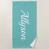 Serviette De Plage Personnaliser le nom, le script blanc / Turquoise (Devant)