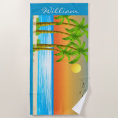 Serviette De Plage Personnaliser le paysage côtier Oiseaux Palmiers S (Devant)