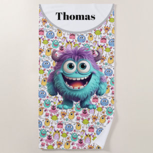 Serviette De Plage Personnaliser les monstres drôles pour enfants