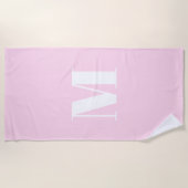Serviette De Plage Personnaliser monogramme initial rose clair blanc (Devant)