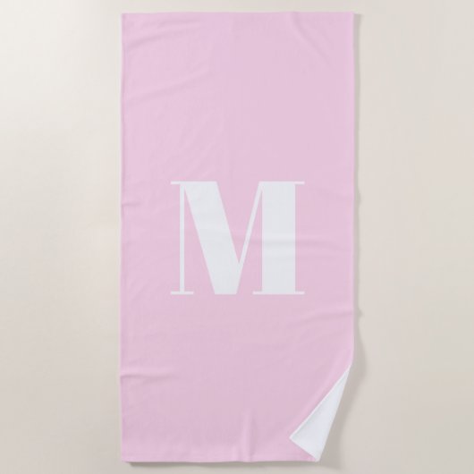 Serviette De Plage Personnaliser monogramme initial rose clair blanc (Devant)