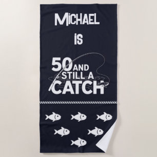 Serviette De Plage Personnaliser Nom Funny Fishing 50e anniversaire C