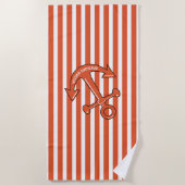 Serviette De Plage Personnaliser Orange Cabana Stripes Ancre (Devant)