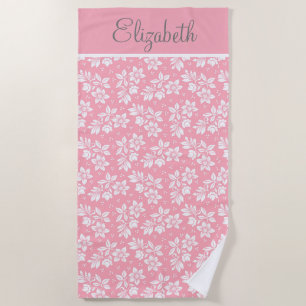 Serviette De Plage Personnaliser rose blanc gris floral