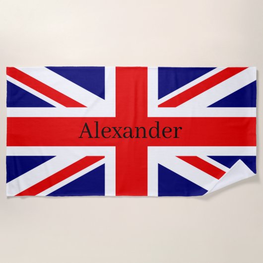 Serviette De Plage Personnalisez ce drapeau britannique avec le nom (Devant)