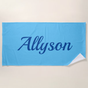 Serviette De Plage Personnalisez Nom, Écriture Bleu Profond / Bleu Ci