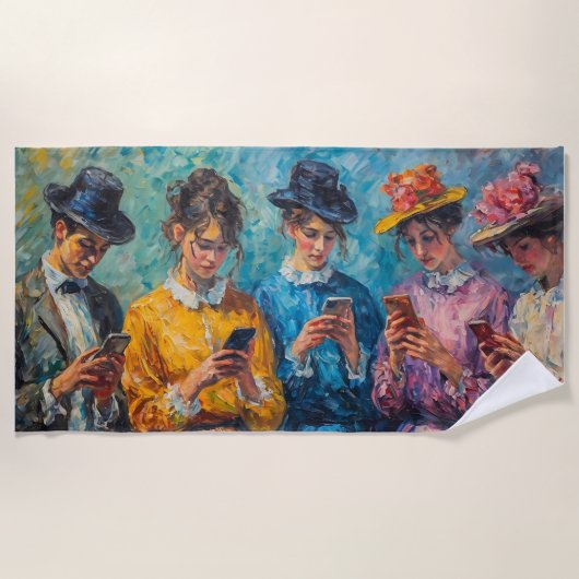 Serviette De Plage Personnes du 19e siècle utilisant des smartphones (Devant)