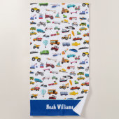 Serviette De Plage Petit Garçon Things That Move Vehicle Cars Kid (Devant)
