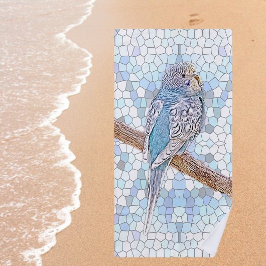 Serviette De Plage Petite bougie bleue sur arrière - plan en mosaïque