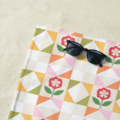 Serviette De Plage Petite fleur rouge bloc de patchwork (En situation)