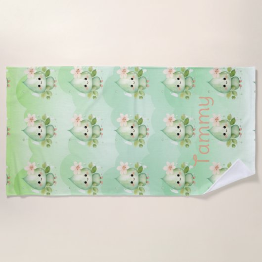 Serviette De Plage Petite Raindrops Vert Fleurs Roses Fille (Devant)