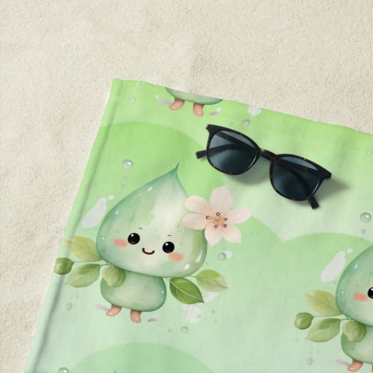 Serviette De Plage Petite Raindrops Vert Fleurs Roses Fille (En situation)