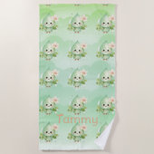 Serviette De Plage Petite Raindrops Vert Fleurs Roses Fille (Devant)