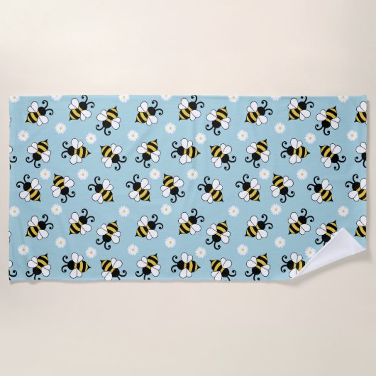 Serviette De Plage Petites abeilles mignonnes et fleurs marguerites m (Devant)